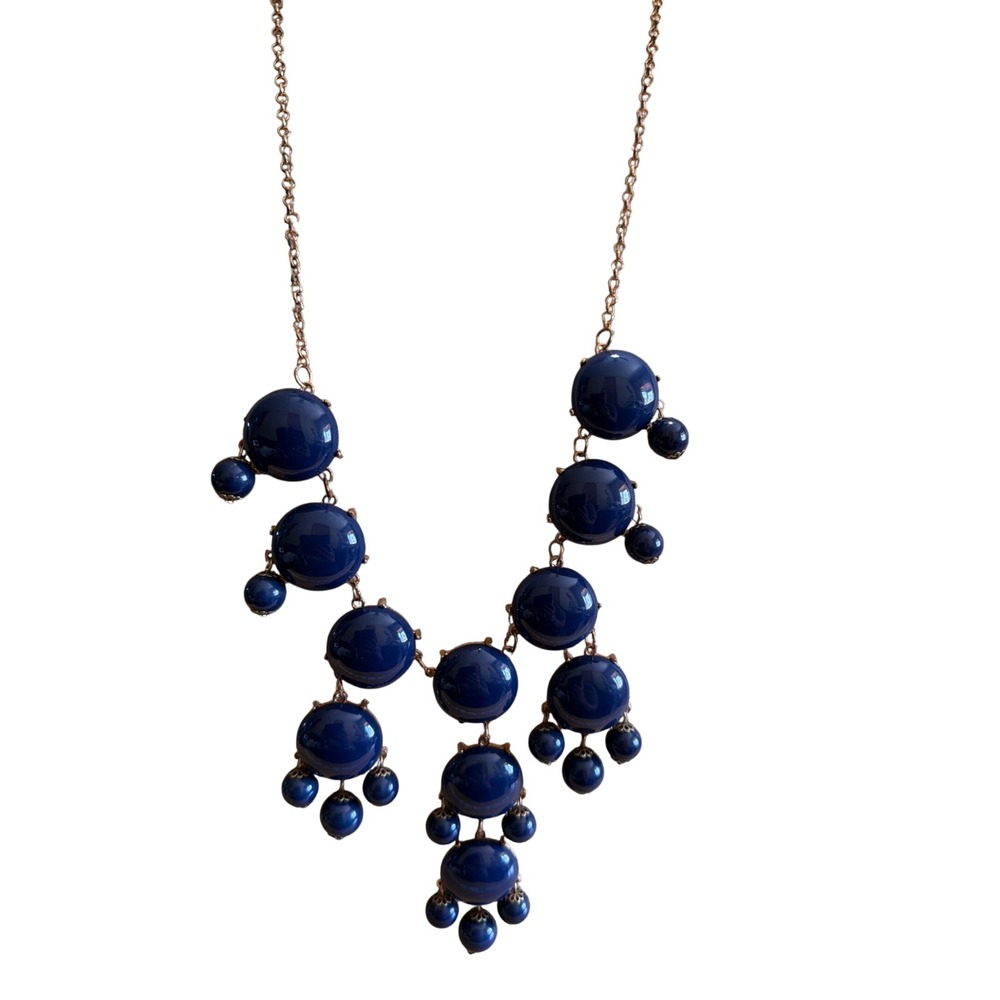 Navy Blue Bubble‎ Statement Bib Necklace Rose Gold Tone Cluster Beads Chunky